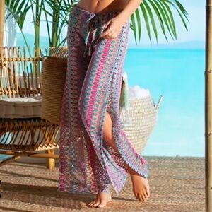 NWT Becca by Rebecca Virtue Festivale Crochet Multicolor Cover up Pants MEDIUM